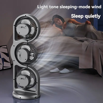 Ventilatore da Scrivania USB a 3 Teste, Circolazione Aria 720° con 5 Velocità, Ultra-Silenzioso per Camera/Ufficio/Campeggio, Mini Raffrescatore Portatile Ricaricabile, Idea Regalo Perfetta per Casa e Viaggio