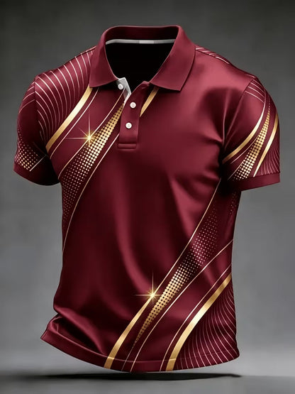 Polo da Uomo con Stampa Astratta, Top Slim-Fit a Maniche Corte, Motivo Grafico, Senza Fodera, Superficie Liscia, Prodotto in Cina Continentale