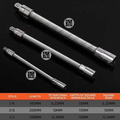 🔩 50% DI SCONTO ⚙️ Prolunga flessibile con cricchetto – Cromo-vanadio, 3 misure – Raggiunge gli angoli più stretti, chiusura a sfera – ideale per la riparazione di auto o il fai da te 🛠️