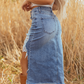 💙40% KORTING! 💎 Dames Hoge Taille Gescheurde Denim Midi Rok – Asymmetrische Zoom, Distressed Details & Flatterende Pasvorm 👖✨