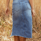 💙40% KORTING! 💎 Dames Hoge Taille Gescheurde Denim Midi Rok – Asymmetrische Zoom, Distressed Details & Flatterende Pasvorm 👖✨
