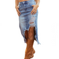 💙40% KORTING! 💎 Dames Hoge Taille Gescheurde Denim Midi Rok – Asymmetrische Zoom, Distressed Details & Flatterende Pasvorm 👖✨