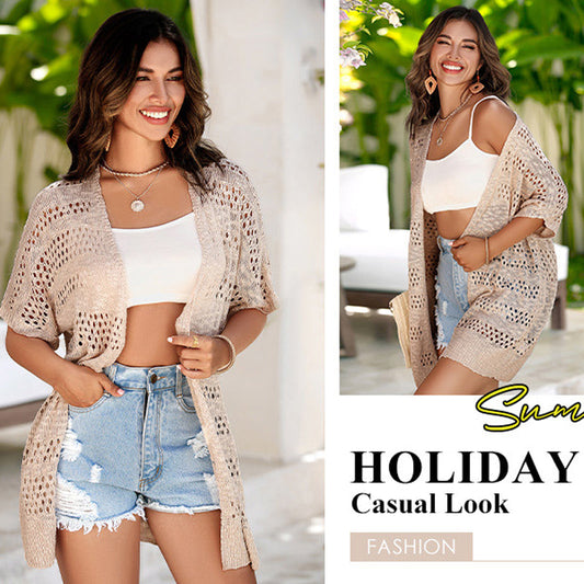 🧶 TIJDELIJK 50% KORTING! ✨ Dames Opengewerkte Gebreide Vest – Lichtgewicht, Ademend, Boho-Chic 🌸