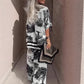 Damesset met print: V-hals top en lange broek