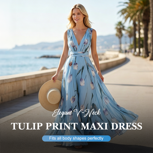 🌼Elegante V-hals tulpprint maxi-jurk