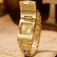 Zomerse uitstraling met sprankelende kristallen kruisversiering, geometrische rechthoekige wijzerplaat, hoogwaardig metalen horloge met armband – perfect voor dagelijkse elegantie en als cadeau