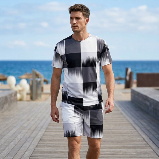 ✨Nieuw Binnen✨ Heren Abstract Print T-shirt & Shorts Set