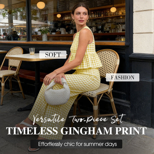🌞 Zomernieuwtjes – Nu tot 50% korting! 💰 Dames Tweedelig Set met Ruitpatroon – Ruche Top & Broek