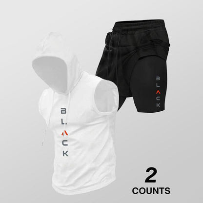 Heren Sportief Mouwloos Hoodie & Shorts Set