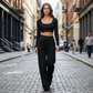 Dames Casual Crop Top & Wijde Broek Set