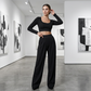Dames Casual Crop Top & Wijde Broek Set
