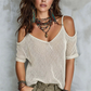 👕 TIJDELIJK 50% KORTING! ✨ Dames Cold-Shoulder Gebreide Top – Open Breiwerk, Boheems, Zomer ✨