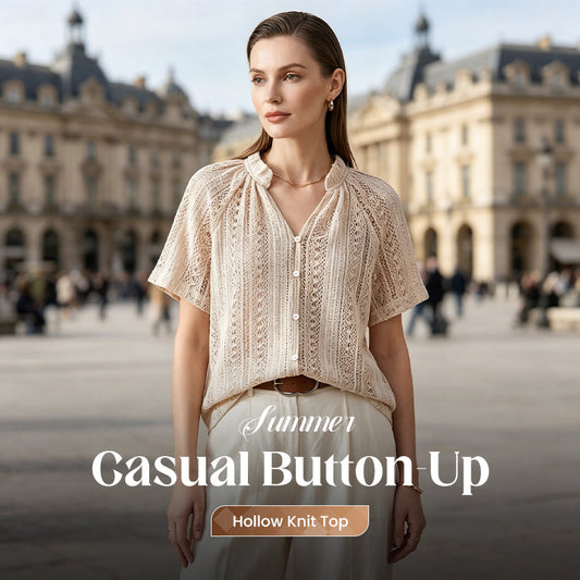 Zomerse Casual Gebreide Top met Knopen en Openwerk