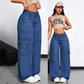 🔥 Zolang de voorraad strekt 40% KORTING! 🎉 Hoge Taille Denim Cargo Wijde Broek