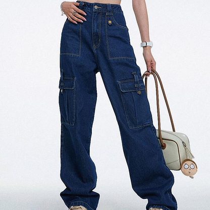 🔥 Zolang de voorraad strekt 40% KORTING! 🎉 Hoge Taille Denim Cargo Wijde Broek