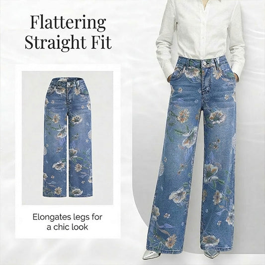 📢📢40% KORTING!! ⏰Dames Bloemenprint Rechte Pijp Jeans