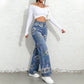 📢📢40% KORTING!! ⏰Dames Bloemenprint Rechte Pijp Jeans