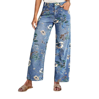 📢📢40% KORTING!! ⏰Dames Bloemenprint Rechte Pijp Jeans