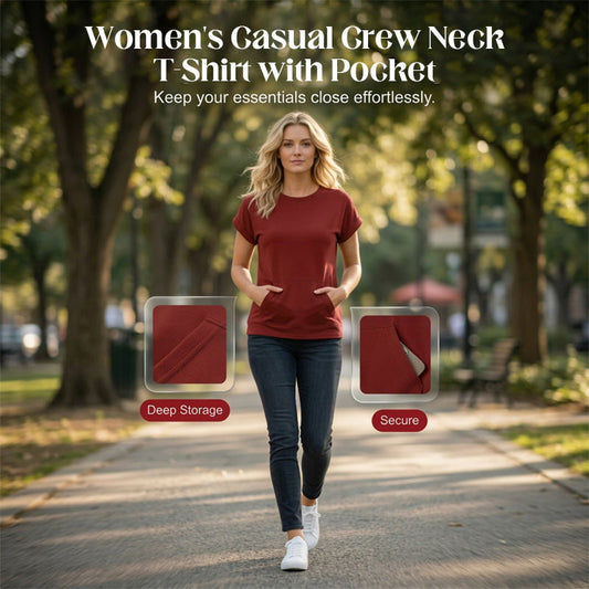 💕 Dames Casual Ronde Hals T-Shirt met Zak – 8 Kleuren | Maten S-2XL