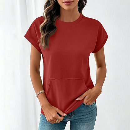 💕 Dames Casual Ronde Hals T-Shirt met Zak – 8 Kleuren | Maten S-2XL