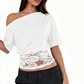 📢📢50% KORTING!! ⏰ Dames Één-Schouder Kant Patchwork Top