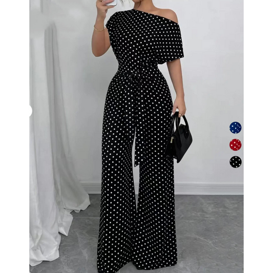 📢📢40% KORTING!! ⏰ Elegante Asymmetrische Halslijn Polka Dot Jumpsuit