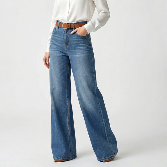 Dames Hoge Taille Wijde Pijp Denim Jeans