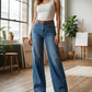 Dames Hoge Taille Wijde Pijp Denim Jeans