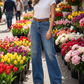 Dames Hoge Taille Wijde Pijp Denim Jeans