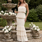 Dames Strapless Gelaagde Ruche Gesmockte Jurk
