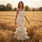 Dames Strapless Gelaagde Ruche Gesmockte Jurk