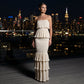 Dames Strapless Gelaagde Ruche Gesmockte Jurk