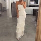 Dames Strapless Gelaagde Ruche Gesmockte Jurk