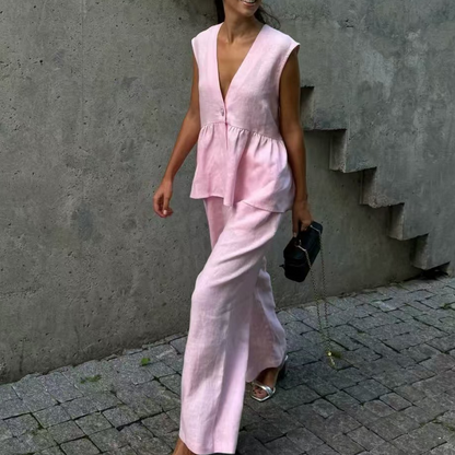 Dames V-hals Mouwloze Top & Wijde Broek Tweetelig Set