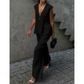 Dames V-hals Mouwloze Top & Wijde Broek Tweetelig Set