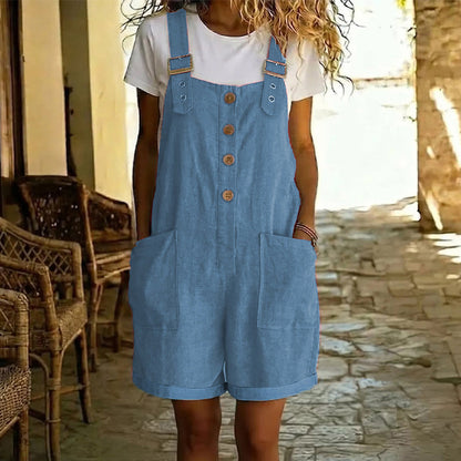 👖 TIJDELIJK 50% KORTING! 🌸 Retro Effen Kleur Tuinbroek met Verstelbare Bandjes – Knoopsluiting, Grote Zakken, Relaxte Pasvorm ✨