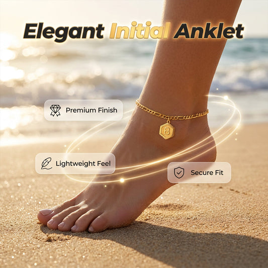 📢📢50% KORTING!! ⏰ Gouden Initiaal Enkelbandje met Figaro Ketting
