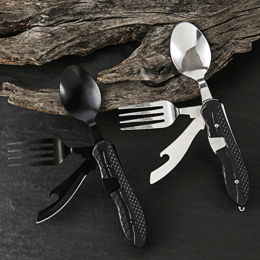 ⏳Limited-time 50% off⏰4-in-1 Folding Tableware Set – Compact, Stainless Steel, Multi-Tool 🍴⛰️