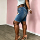 Dames Middelhoge Taille Gescheurde Denim Bermuda Shorts