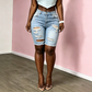Dames Middelhoge Taille Gescheurde Denim Bermuda Shorts