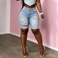 Dames Middelhoge Taille Gescheurde Denim Bermuda Shorts