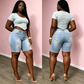 Dames Middelhoge Taille Gescheurde Denim Bermuda Shorts