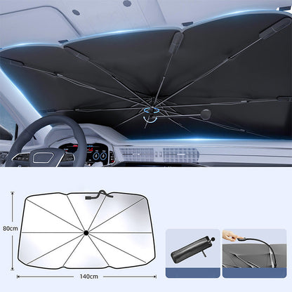 Buigbare Auto Voorruit Zonnescherm Paraplu – 360° Flexibel, 99% UV-wering, Universele Pasvorm