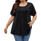 Dames Geplooide Voorkant Pofmouw T-shirt – Elegant, Losse Pasvorm, Veelzijdig
