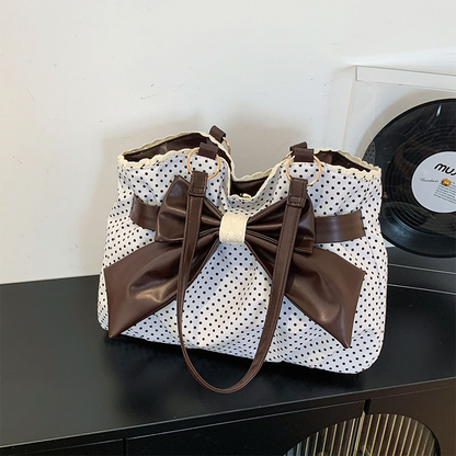 Dames Elegante Polkadot Kant Strik Schoudertas – Tijdloos, Vrouwelijk, Ruim