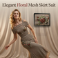 Dames Off-Shoulder Top & Vissenstaart Rok Set – Elegante Bloemen Mesh, Romantisch Silhouet