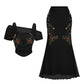 Dames Off-Shoulder Top & Vissenstaart Rok Set – Elegante Bloemen Mesh, Romantisch Silhouet