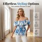 Dames Plus Size Bedrukte Off-Shoulder Ruche Cami Top – Elegant, Ademend, Zomers