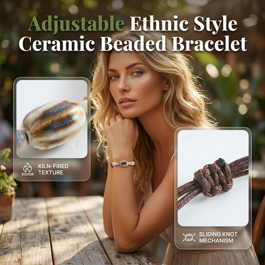 Verstelbare Etnische Stijl Keramische Kralen Armband – Boho Chic, Lichtgewicht, Huidvriendelijk