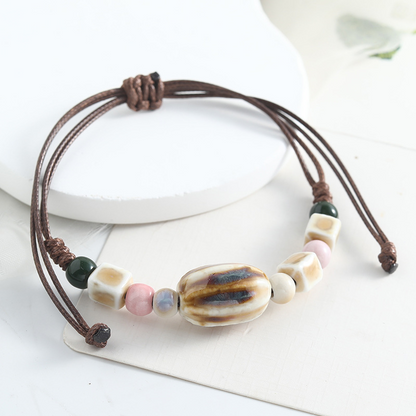 Verstelbare Etnische Stijl Keramische Kralen Armband – Boho Chic, Lichtgewicht, Huidvriendelijk